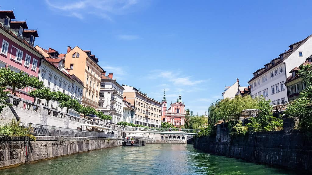 visit ljubljana - Visit Ljubljana – A Look at the City, Food and Region Ljuljanica river in Ljubljana, Slovenia.