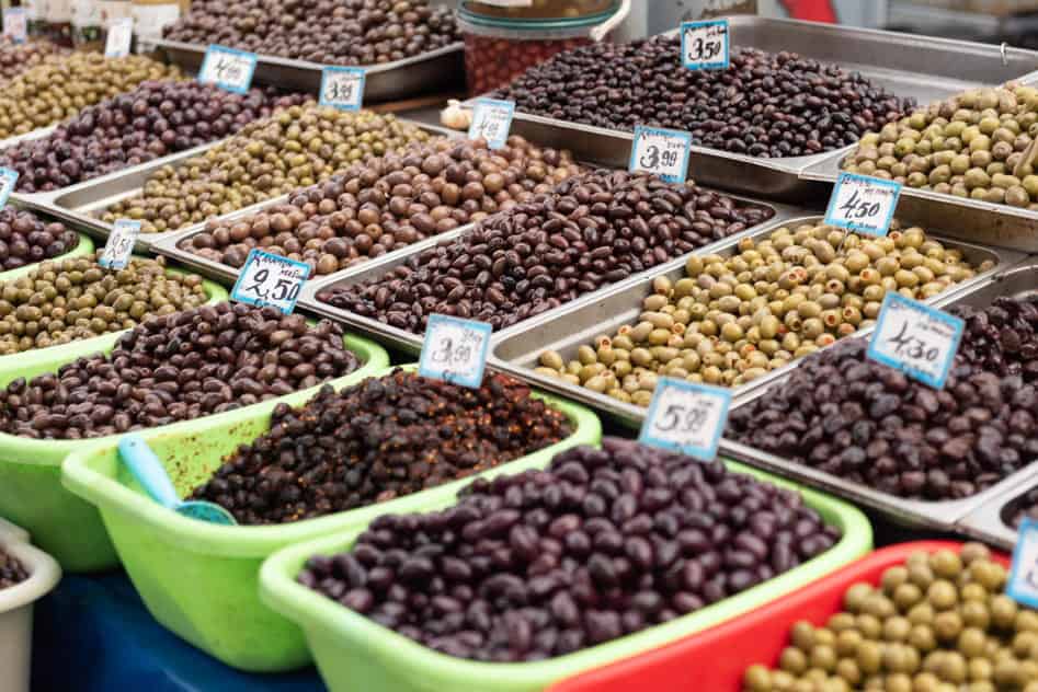 One Day in Athens - One Day in Athens for Food and Culture Olives at a food market in Athens, Greece