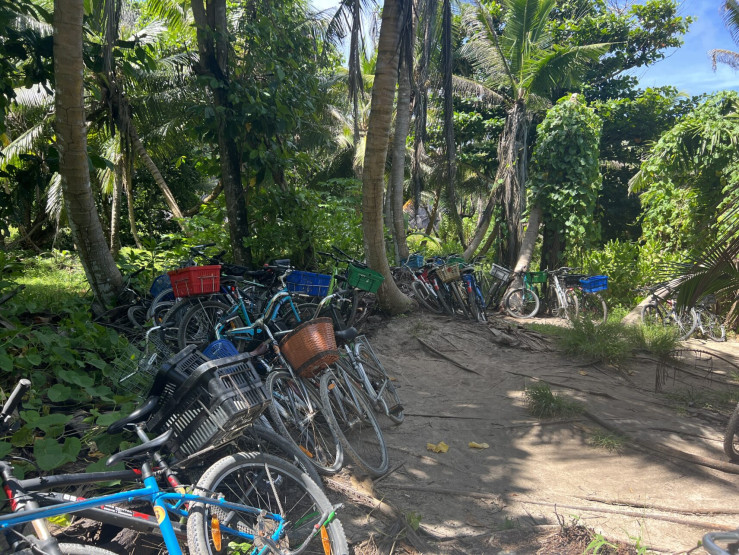 Lots of bicycles on the bicycle island La Digue, Seychelles.
