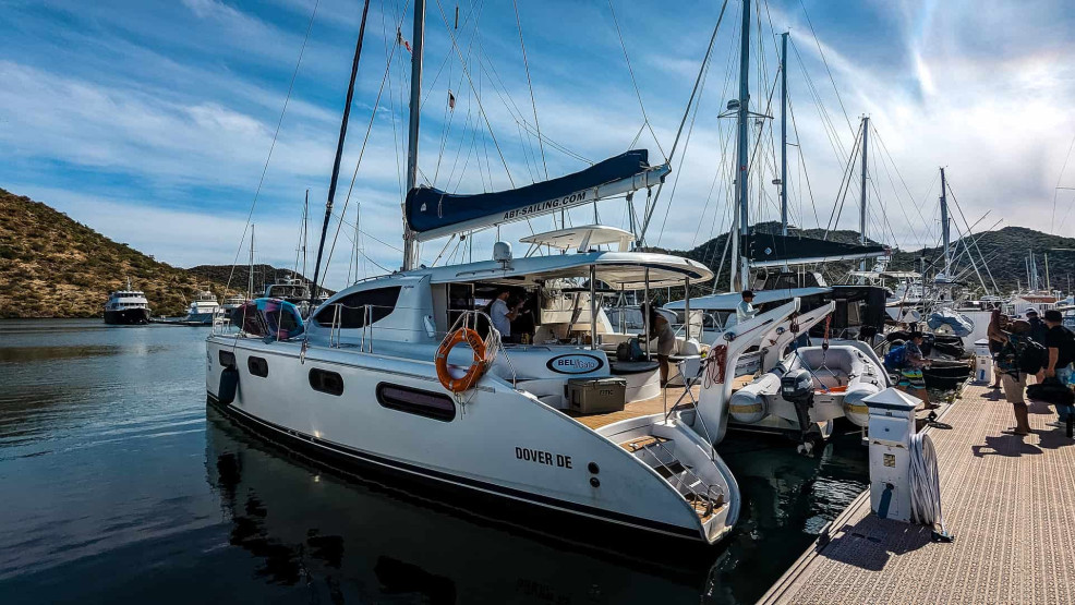 Catamaran Bel Gato at Marina Puerto Escondido in Baja California Sur, Mexico.