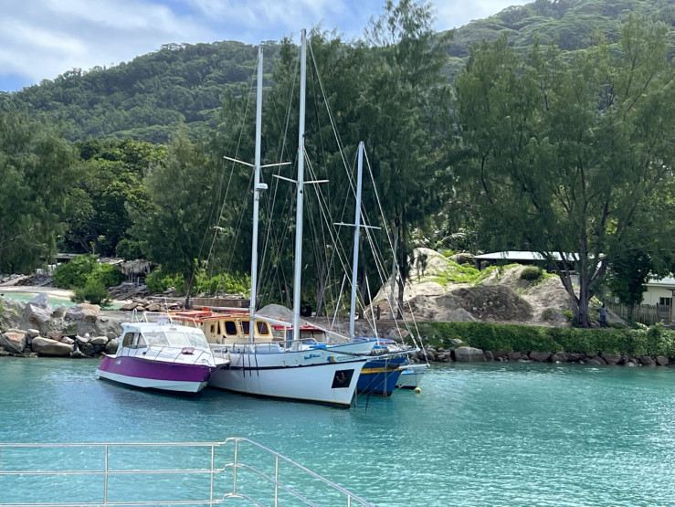Sailing boats in the port of La Digue, Seychelles.