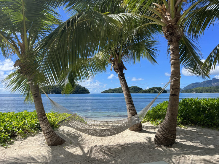 Favorite place: Hammock with a view of Moyenne Island, Seychelles.