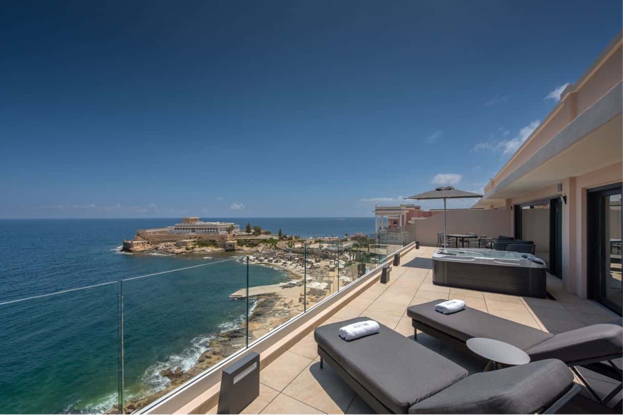 European Casino Resorts - Exploring Top European Casino Resorts for Gambling Getaways Mlawi penthouse terrace at the Westin Dragonara Resort in Malta.